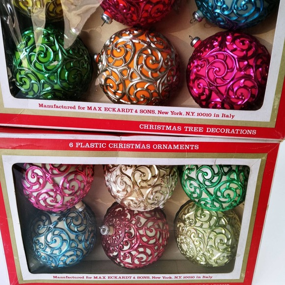 Shiny Brite Max Eckardt Christmas Ornaments Italy 12 Colorful Ball Swirls (cb7) - Picture 3 of 9